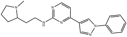 N-(2-(1-Methylpyrrolidin-2-yl)ethyl)-4-(1-phenyl-1H-pyrazol-4-yl)pyrimidin-2-amine 구조식 이미지