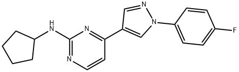 N-Cyclopentyl-4-(1-(4-fluorophenyl)-1H-pyrazol-4-yl)pyrimidin-2-amine 구조식 이미지