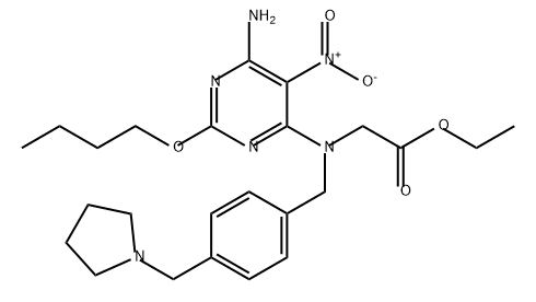 Glycine, N-(6-amino-2-butoxy-5-nitro-4-pyrimidinyl)-N-[[4-(1-pyrrolidinylmethyl)phenyl]methyl]-, ethyl ester 구조식 이미지