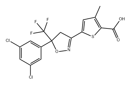 2-Thiophenecarboxylic acid, 5-[5-(3,5-dichlorophenyl)-4,5-dihydro-5-(trifluoromethyl)-3-isoxazolyl]-3-methyl- 구조식 이미지