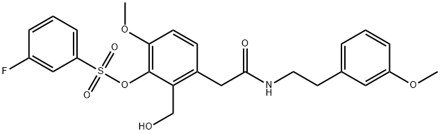 Benzenesulfonic acid, 3-fluoro-, 2-(hydroxymethyl)-6-methoxy-3-[2-[[2-(3-methoxyphenyl)ethyl]amino]-2-oxoethyl]phenyl ester 구조식 이미지