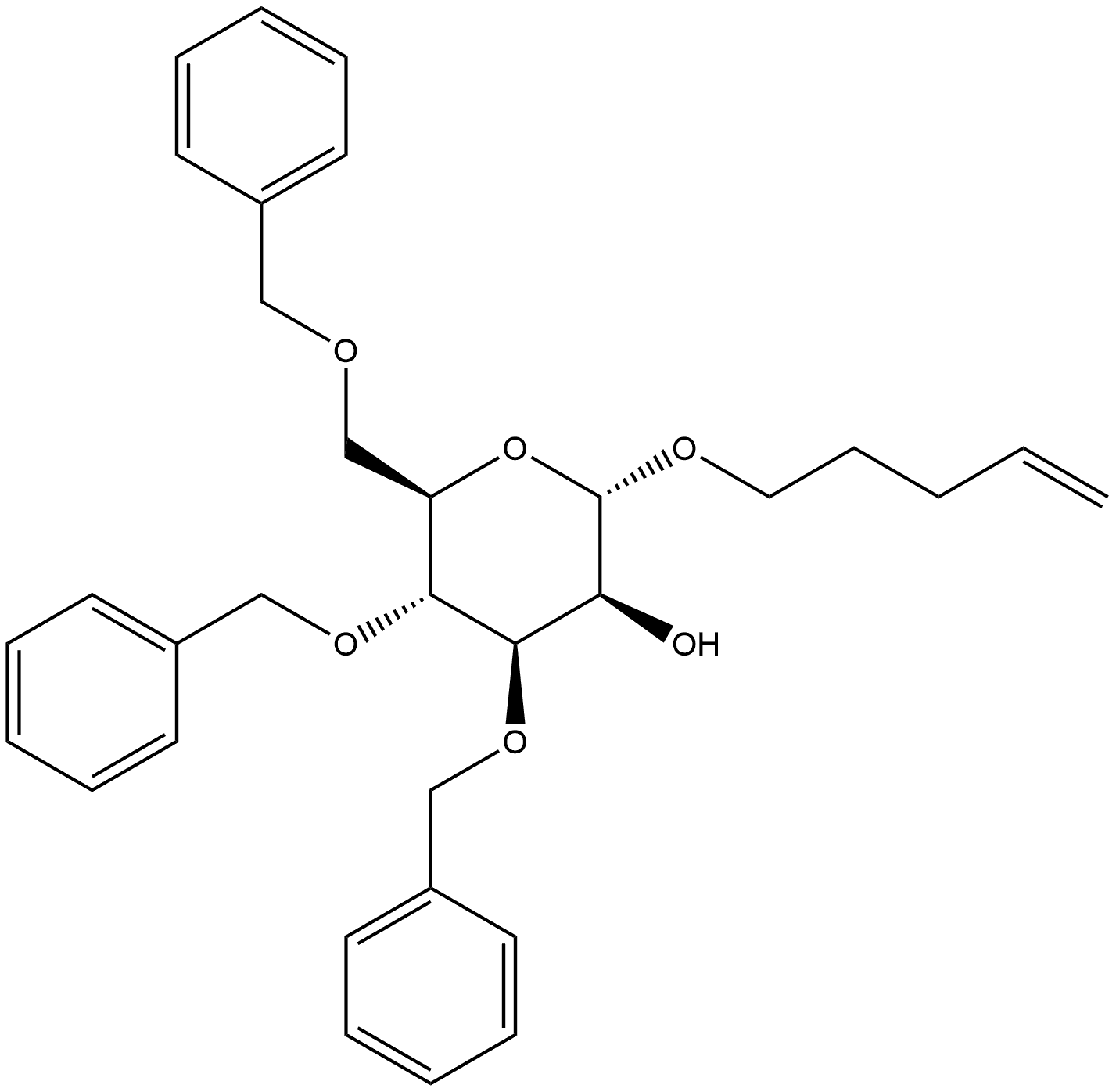 4-펜테닐3,4,6-트리-O-벤질-β-D-글루코피라노시드 구조식 이미지