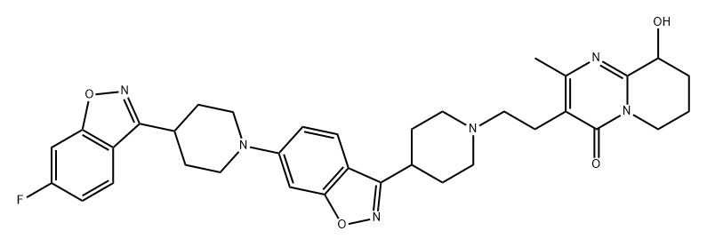 4H-Pyrido[1,2-a]pyrimidin-4-one, 3-[2-[4-[6-[4-(6-fluoro-1,2-benzisoxazol-3-yl)-1-piperidinyl]-1,2-benzisoxazol-3-yl]-1-piperidinyl]ethyl]-6,7,8,9-tetrahydro-9-hydroxy-2-methyl- Structure