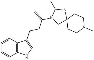 1-Propanone, 1-(2,8-dimethyl-1-thia-3,8-diazaspiro[4.5]dec-3-yl)-3-(1H-indol-3-yl)- Structure