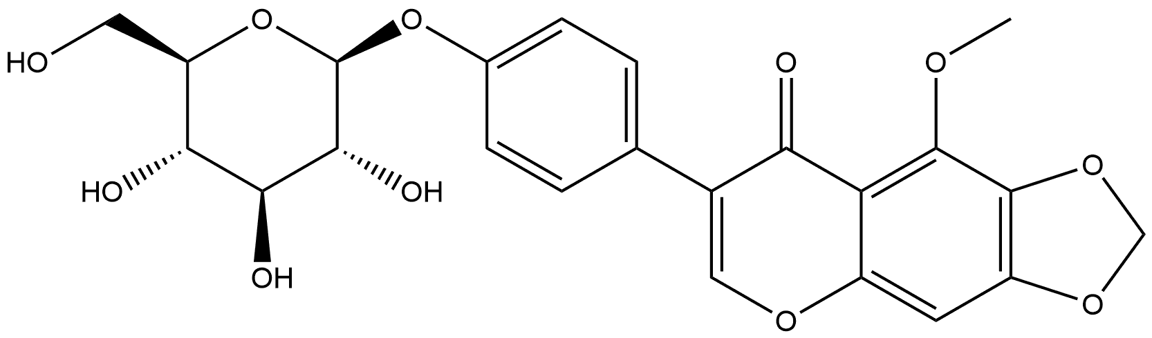 8H-1,3-Dioxolo[4,5-g][1]benzopyran-8-one, 7-[4-(β-D-glucopyranosyloxy)phenyl]-9-methoxy- Structure