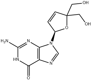 6H-?Purin-?6-?one, 2-?amino-?9-?[(2R)?-?2,?5-?dihydro-?5,?5-?bis(hydroxymethyl)?-?2-?furanyl]?-?1,?9-?dihydro- Structure