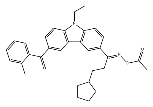 1-Propanone, 3-cyclopentyl-1-[9-ethyl-6-(2-methylbenzoyl)-9H-carbazol-3-yl]-, 1-(O-acetyloxime), (1E)- Structure