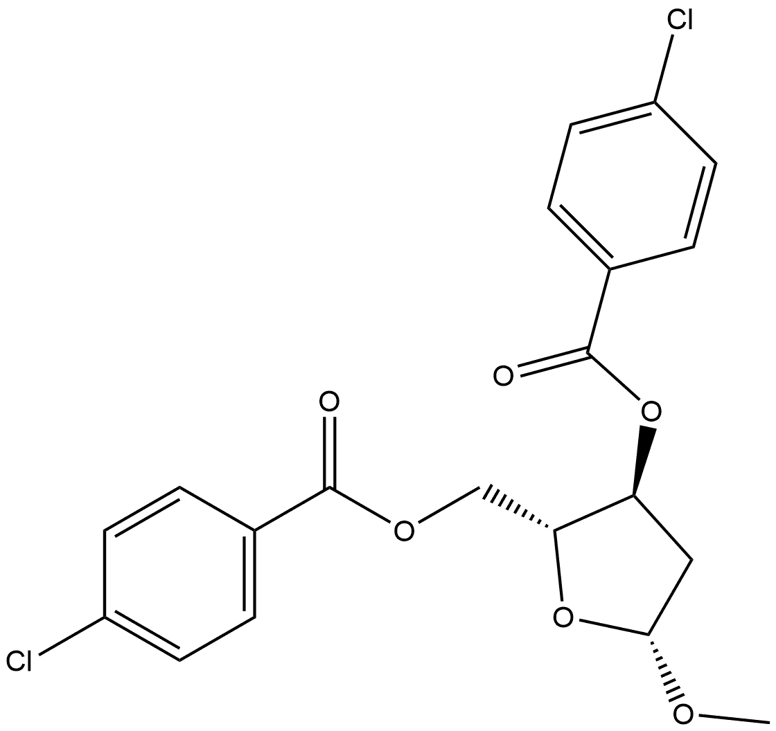 β-D-erythro-Pentofuranoside, methyl 2-deoxy-, 3,5-bis(4-chlorobenzoate) Structure