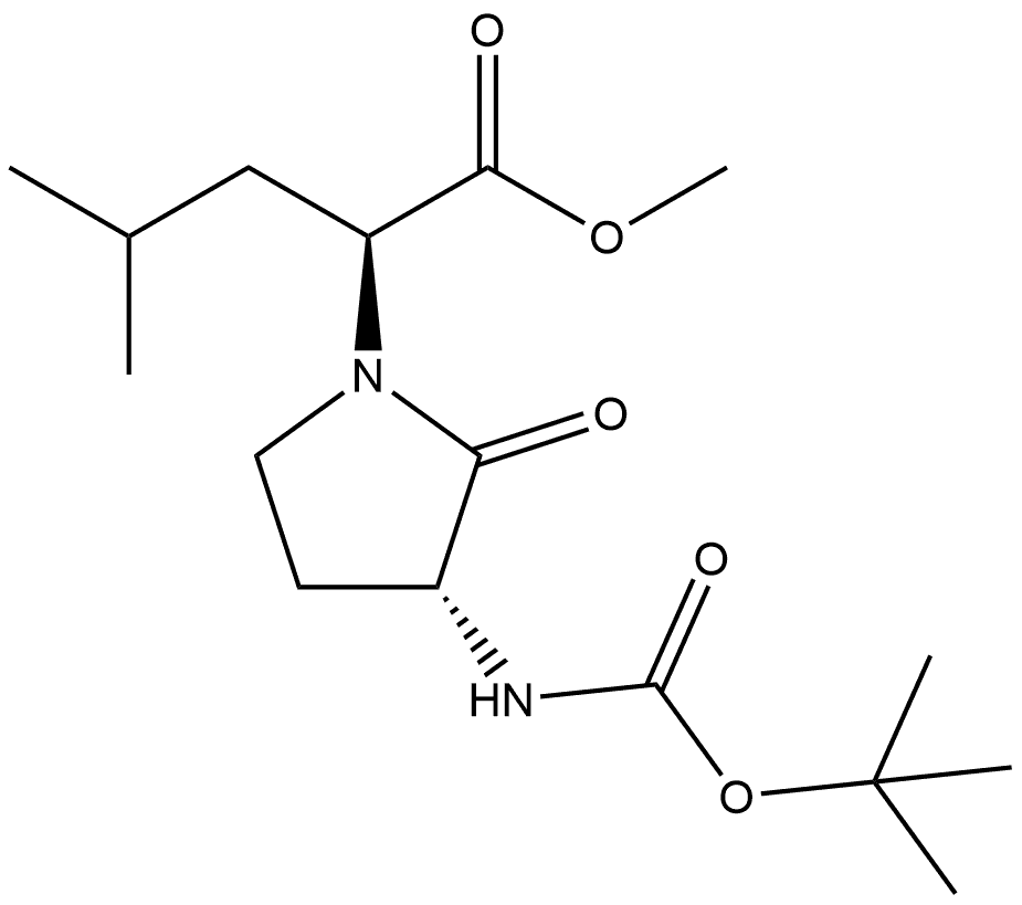 1-Pyrrolidineacetic acid, 3-[[(1,1-dimethylethoxy)carbonyl]amino]-α-(2-methylpropyl)-2-oxo-, methyl ester, [S-(R*,S*)]- (9CI) Structure