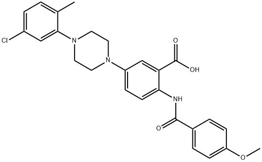 Benzoic acid, 5-[4-(5-chloro-2-methylphenyl)-1-piperazinyl]-2-[(4-methoxybenzoyl)amino]- 구조식 이미지