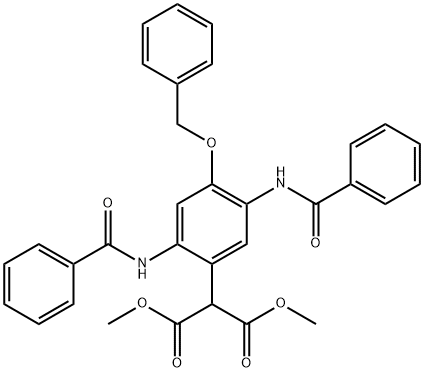 Propanedioic acid, 2-[2,5-bis(benzoylamino)-4-(phenylmethoxy)phenyl]-, 1,3-dimethyl ester 구조식 이미지