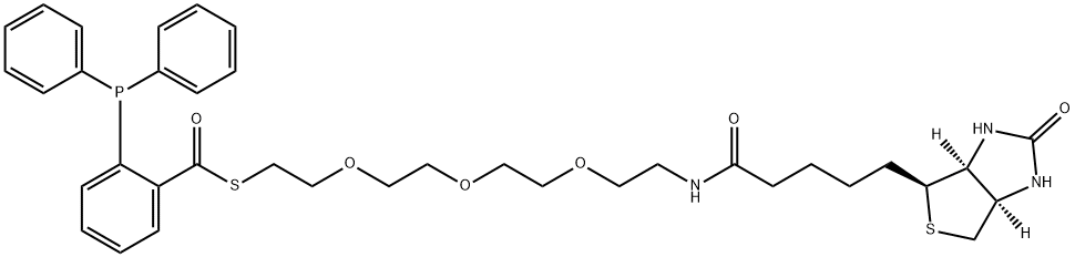 Benzenecarbothioic acid, 2-(diphenylphosphino)-, S-[17-[(3aS,4S,6aR)-hexahydro-2-oxo-1H-thieno[3,4-d]imidazol-4-yl]-13-oxo-3,6,9-trioxa-12-azaheptadec-1-yl] ester 구조식 이미지