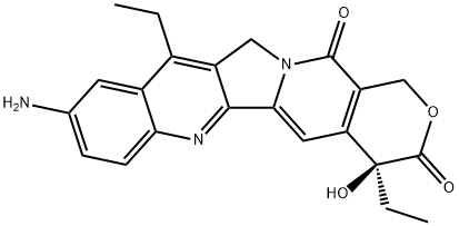 1H-Pyrano[3',4':6,7]indolizino[1,2-b]quinoline-3,14(4H,12H)-dione, 9-amino-4,11-diethyl-4-hydroxy-, (4S)- 구조식 이미지