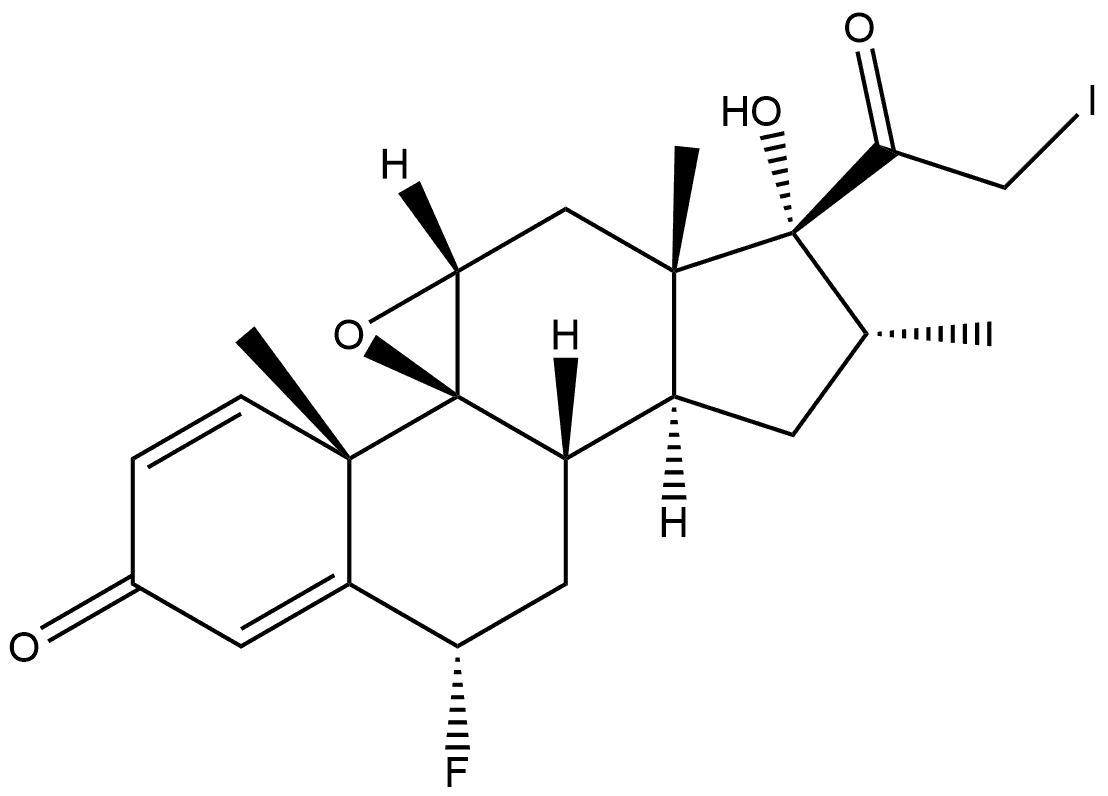 Pregna-1,4-diene-3,20-dione, 9,11-epoxy-6-fluoro-21-iodo-17-hydroxy-16-methyl-, (6α,9β,11β,16α)- Structure