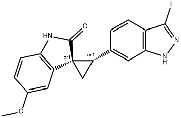 Spiro[cyclopropane-1,3'-[3H]indol]-2'(1'H)-one, 2-(3-iodo-1H-indazol-6-yl)-5'-methoxy-, (1R,2S)-rel- Structure