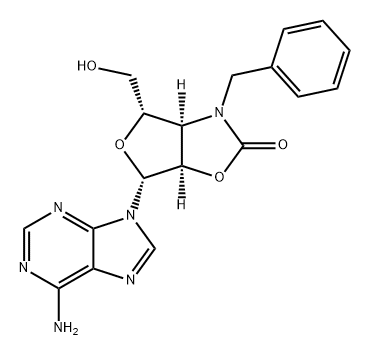 Furo[3,4-d]oxazol-2(3H)-one, 6-(6-amino-9H-purin-9-yl)tetrahydro-4-(hydroxymethyl)-3-(phenylmethyl)-, (3aR,4S,6R,6aR)- Structure