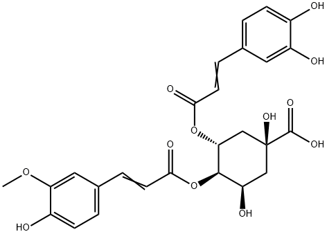 Cyclohexanecarboxylic acid, 3-[[3-(3,4-dihydroxyphenyl)-1-oxo-2-propen-1-yl]oxy]-1,5-dihydroxy-4-[[3-(4-hydroxy-3-methoxyphenyl)-1-oxo-2-propen-1-yl]oxy]-, (1S,3R,4R,5R)- Structure