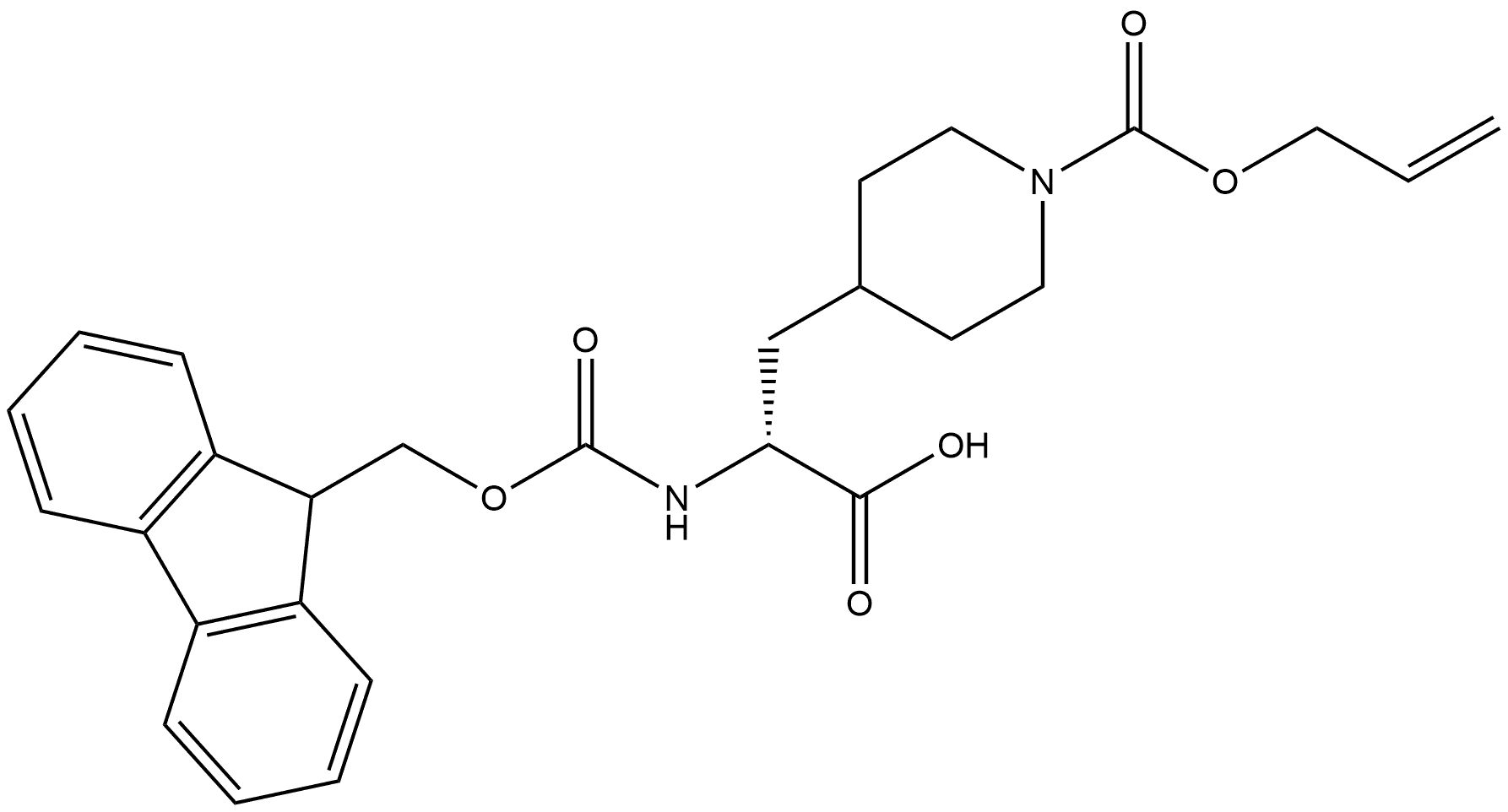 Fmoc-D-2-amino-(1-Alloc)-4-Piperidinepropanoic Acid Structure