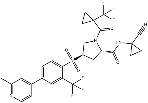 2-Pyrrolidinecarboxamide, N-(1-cyanocyclopropyl)-4-[[4-(2-methyl-4-pyridinyl)-2-(trifluoromethyl)phenyl]sulfonyl]-1-[[1-(trifluoromethyl)cyclopropyl]carbonyl]-, (2S,4R)- Structure