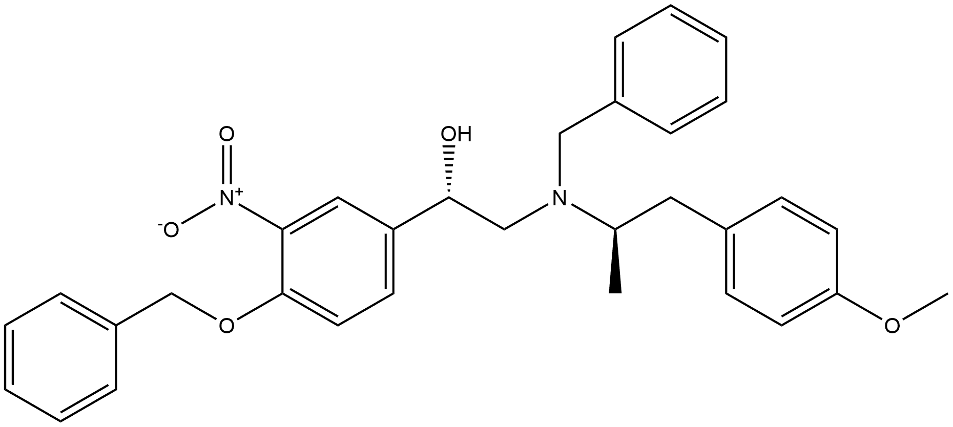 Benzenemethanol, α-[[[(1R)-2-(4-methoxyphenyl)-1-methylethyl](phenylmethyl)amino]methyl]-3-nitro-4-(phenylmethoxy)-, (αS)-rel- 구조식 이미지
