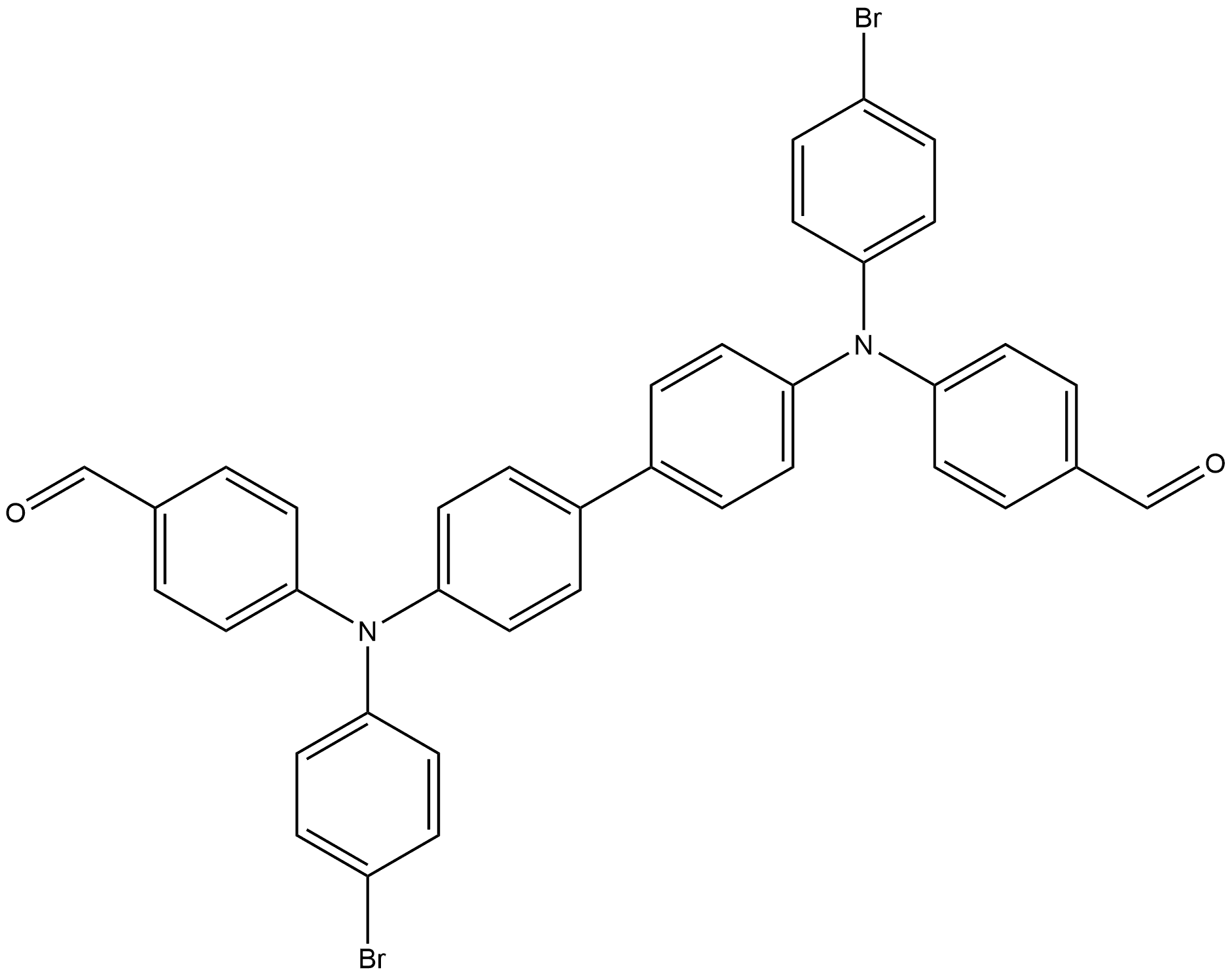 4,4’-([1,1'-biphenyl]-4,4'-diylbis((4-bromophenyl)azanediyl))dibenzaldehyde Structure