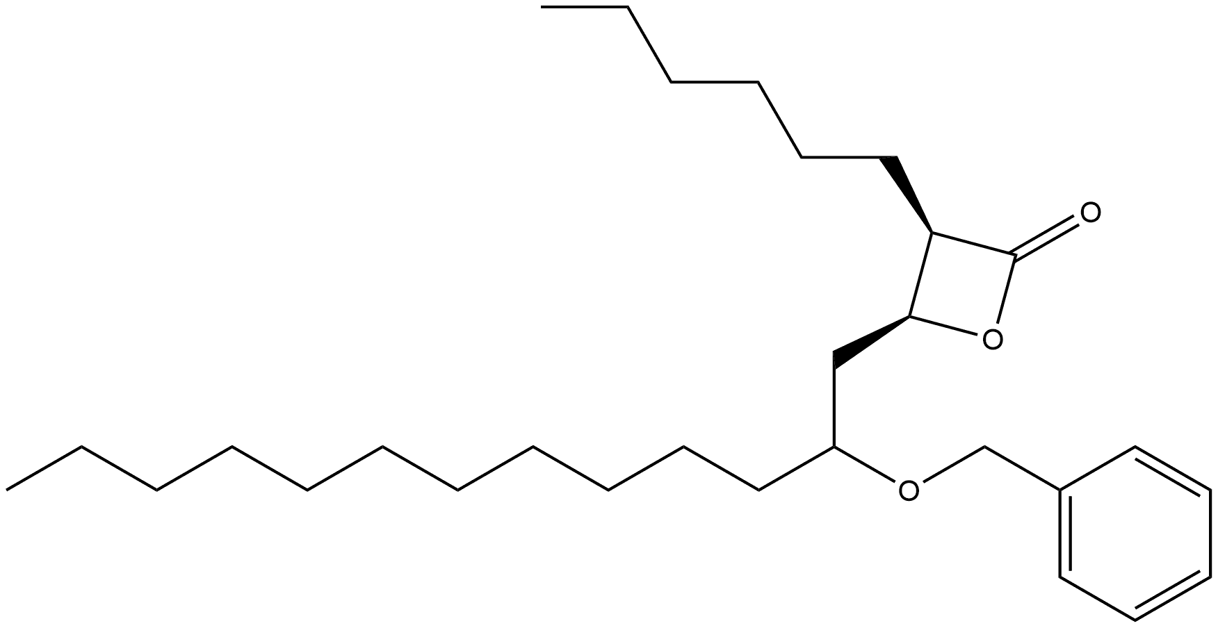 2-Oxetanone, 3-hexyl-4-[2-(phenylmethoxy)tridecyl]-, [3R-[3α,4α(R*)]]- (9CI) Structure