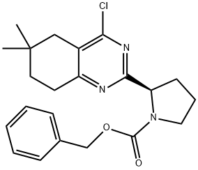 1-Pyrrolidinecarboxylic acid, 2-(4-chloro-5,6,7,8-tetrahydro-6,6-dimethyl-2-quinazolinyl)-, phenylmethyl ester, (2R)- Structure