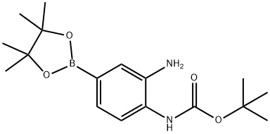 tert-Butyl 2-amino-4-(4,4,5,5-tetramethyl-1,3,2-dioxaborolan-2-yl)phenylcarbamate 구조식 이미지