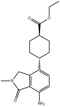 Cyclohexanecarboxylic acid, 4-(7-amino-2,3-dihydro-2-methyl-1-oxo-1H-isoindol-4-yl)-, ethyl ester, trans- Structure