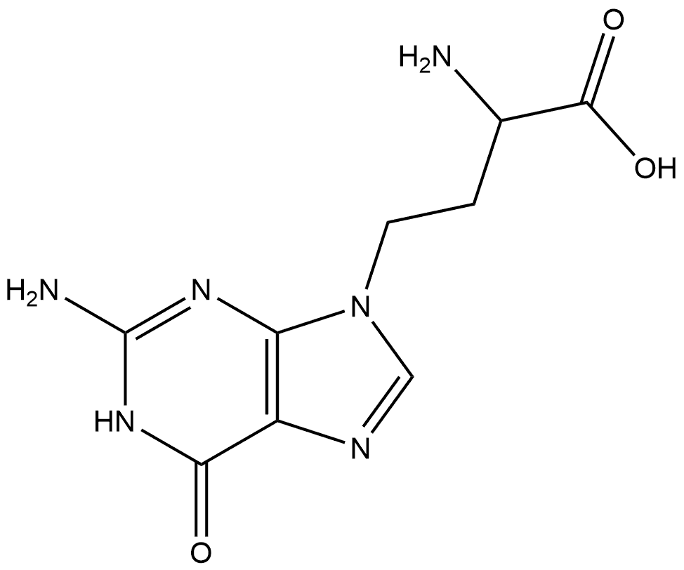 2-Amino-4-(2-amino-6-oxo-1H-purin-9(6H)-yl)butanoic acid 구조식 이미지