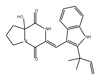 Pyrrolo[1,2-a]pyrazine-1,4-dione, 3-[[2-(1,1-dimethyl-2-propen-1-yl)-1H-indol-3-yl]methylene]hexahydro-8a-hydroxy-, (3Z)- Structure