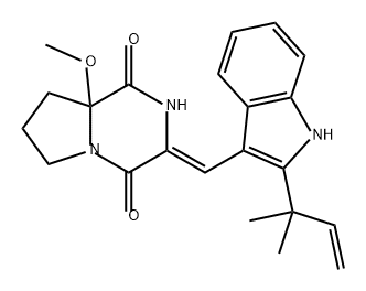 Pyrrolo[1,2-a]pyrazine-1,4-dione, 3-[[2-(1,1-dimethyl-2-propen-1-yl)-1H-indol-3-yl]methylene]hexahydro-8a-methoxy-, (3Z)- Structure