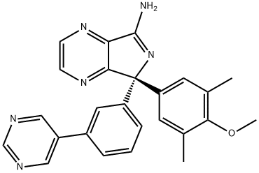 5H-Pyrrolo[3,4-b]pyrazin-7-amine, 5-(4-methoxy-3,5-dimethylphenyl)-5-[3-(5-pyrimidinyl)phenyl]-, (5S)- Structure