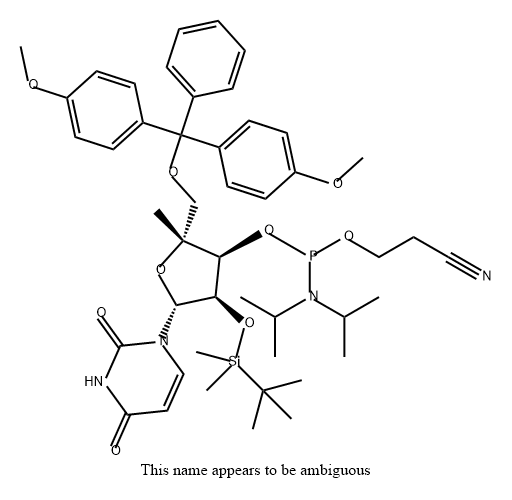 Uridine, 5'-O-[bis(4-methoxyphenyl)phenylmethyl]-2'-O-[(1,1-dimethylethyl)dimethylsilyl]-4'-C-methyl-, 3'-[2-cyanoethyl N,N-bis(1-methylethyl)phosphoramidite] Structure