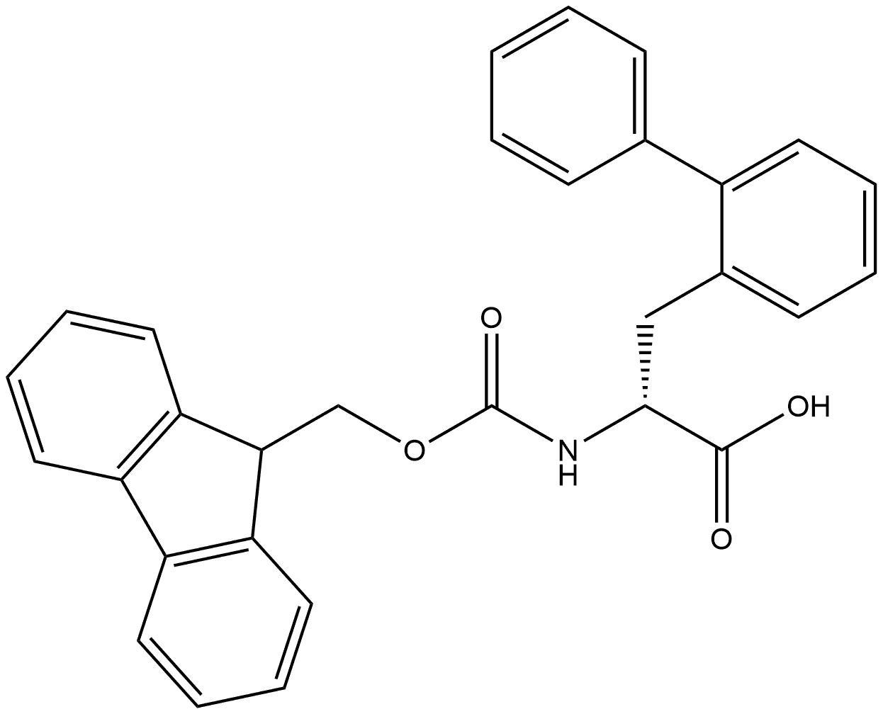 [1,1'-Biphenyl]-2-propanoic acid, α-[[(9H-fluoren-9-ylmethoxy)carbonyl]amino]-, (αR)- Structure