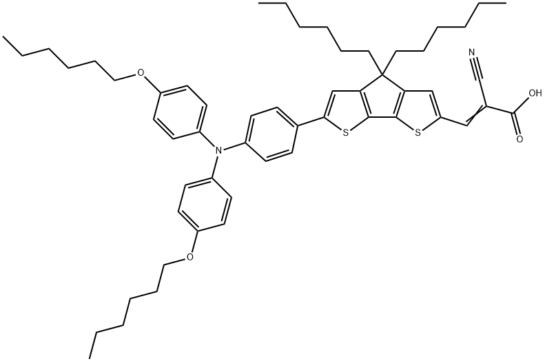 2-Propenoic acid, 3-[6-[4-[bis[4-(hexyloxy)phenyl]amino]phenyl]-4,4-dihexyl-4H-cyclopenta[2,1-b:3,4-b']dithien-2-yl]-2-cyano- Structure