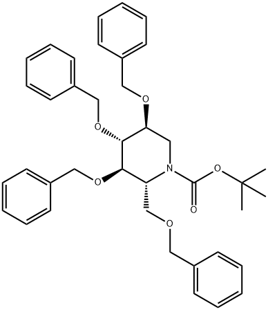 1-Piperidinecarboxylic acid, 3,4,5-tris(phenylmethoxy)-2-[(phenylmethoxy)methyl]-, 1,1-dimethylethyl ester, (2R,3R,4R,5S)- Structure