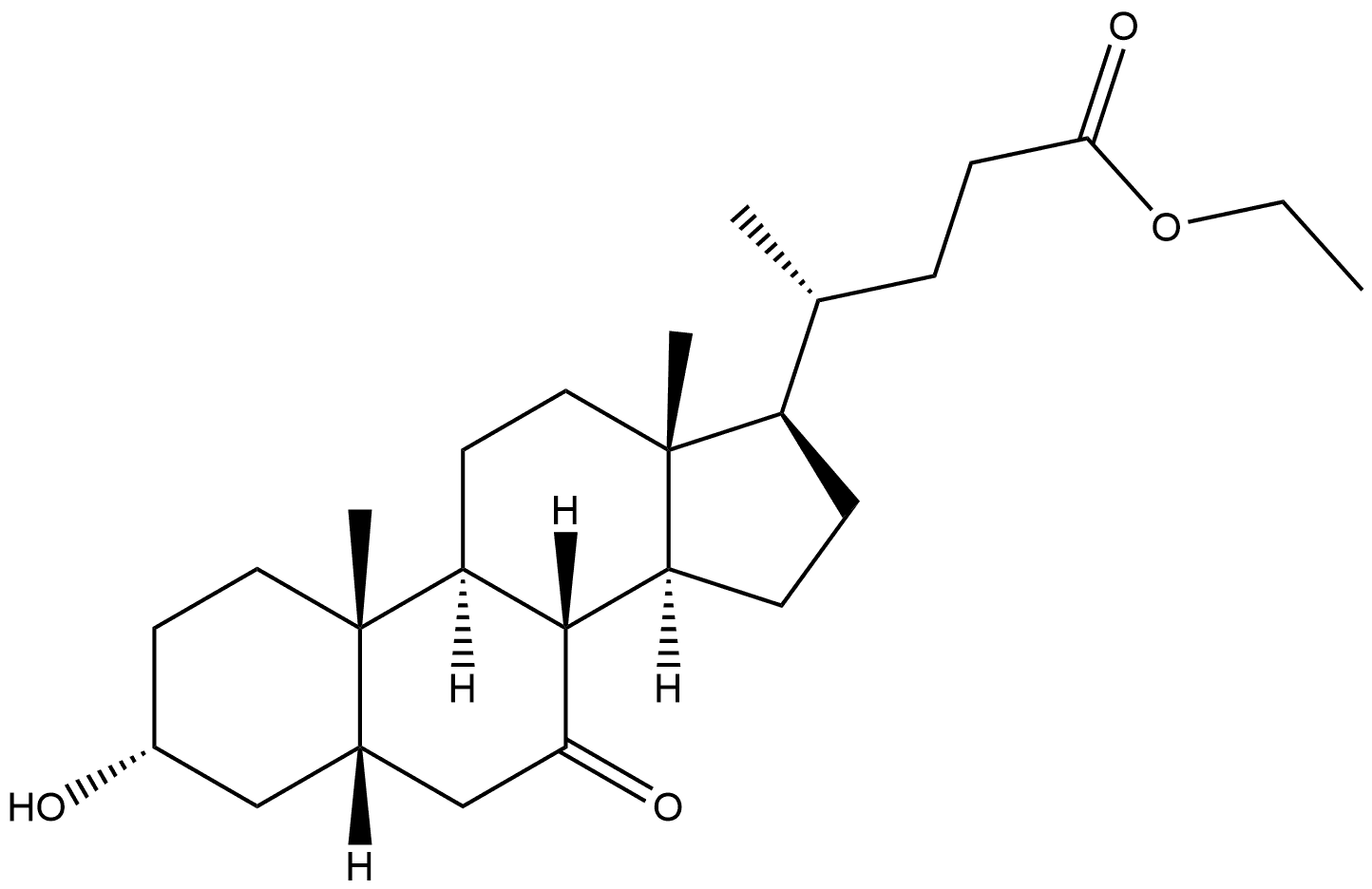 Cholan-24-oic acid, 3-hydroxy-7-oxo-, ethyl ester, (3α,5β)- Structure