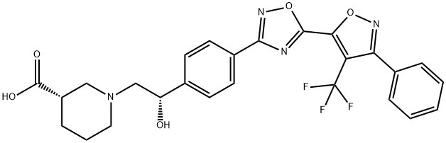 (S)-1-((S)-2-Hydroxy-2-(4-(5-(3-phenyl-4-(trifluoromethyl)isoxazol-5-yl)-1,2,4-oxadiazol-3-yl)phenyl)ethyl)piperidine-3-carboxylic acid Structure