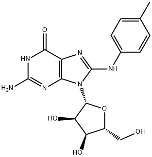 2-Amino-9-((2R,3R,4S,5R)-3,4-dihydroxy-5-(hydroxymethyl)tetrahydrofuran-2-yl)-8-(p-tolylamino)-1H-purin-6(9H)-one 구조식 이미지