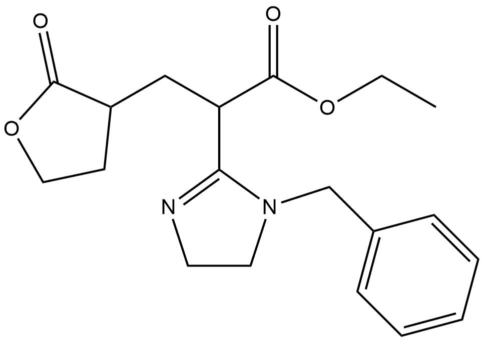 1H-Imidazole-2-acetic acid, 4,5-dihydro-1-(phenylmethyl)-α-[(tetrahydro-2-oxo-3-furanyl)methyl]-, ethyl ester Structure