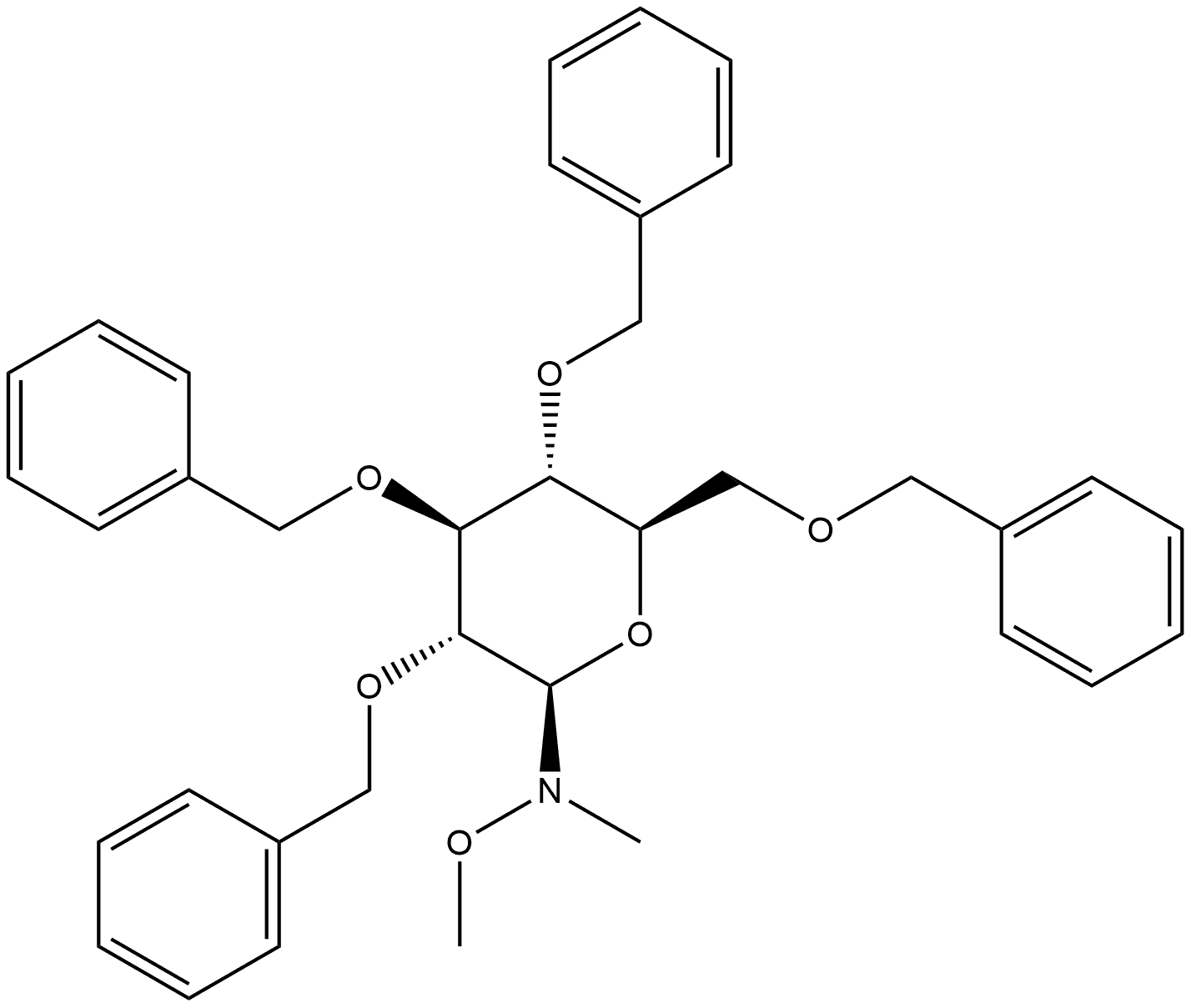 N-Methoxy-N-methyl-2,3,4,6-tetrakis-O-(phenylmethyl)-β-D-glucopyranosylamine 구조식 이미지