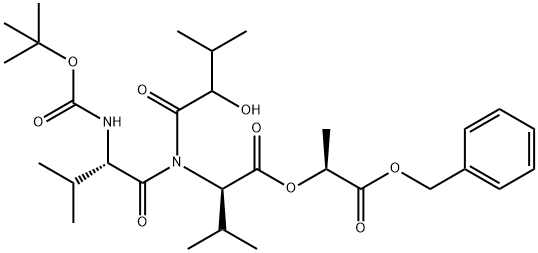 D-Valine, N-[(1,1-dimethylethoxy)carbonyl]-L-valyl-(2R)-2-hydroxy-3-methylbutanoyl-, (1S)-1-methyl-2-oxo-2-(phenylmethoxy)ethyl ester Structure