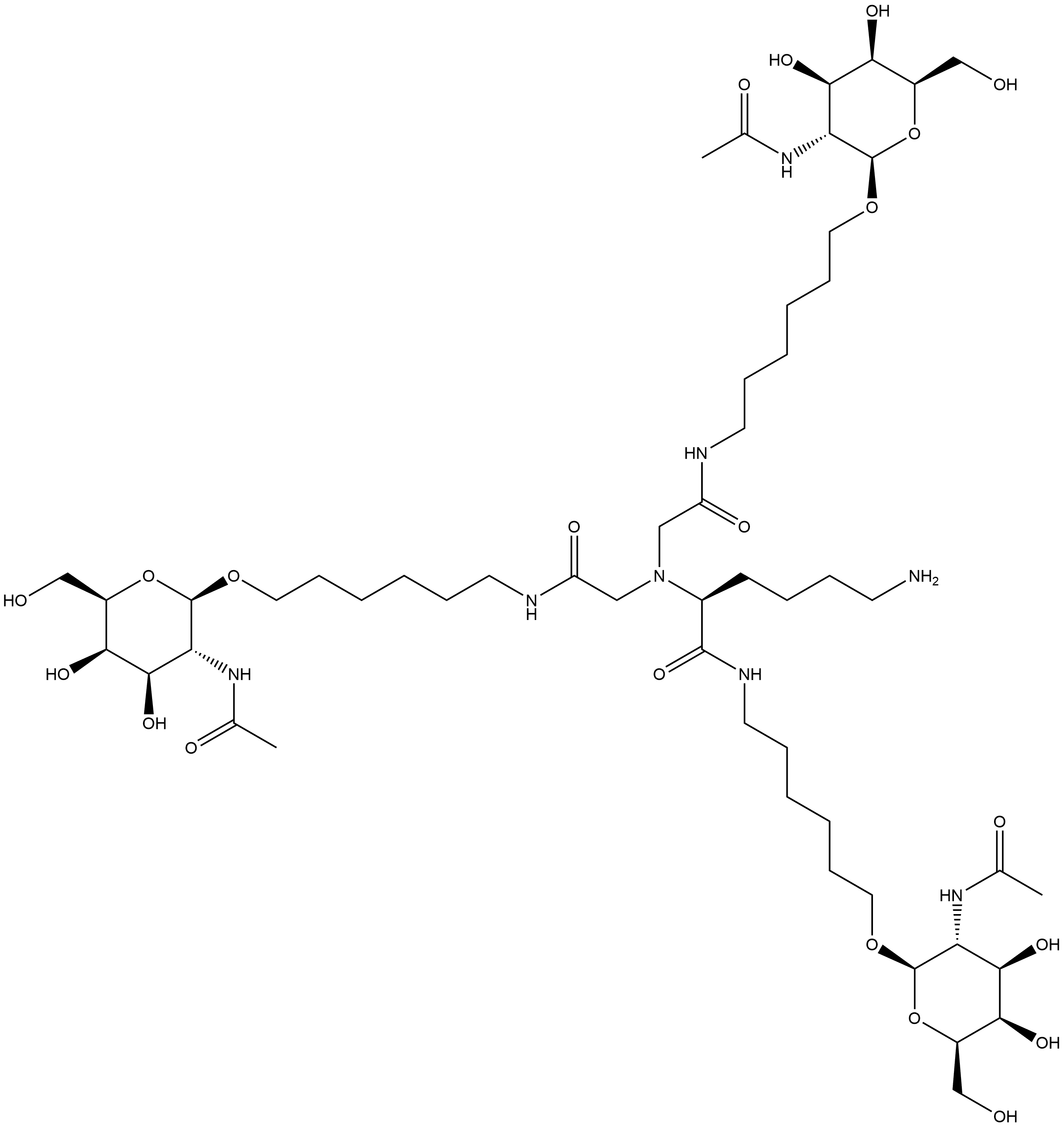 (2S)-N-[6-[[2-(Acetylamino)-2-deoxy-β-D-galactopyranosyl]oxy]hexyl]-6-amino-2-[bis[2-[[6-[[2-(acetylamino)-2-deoxy-β-D-galactopyranosyl]oxy]hexyl]amino]-2-oxoethyl]amino]hexanamide 구조식 이미지
