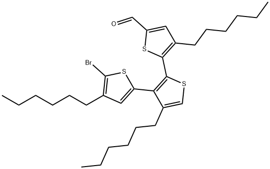 [2,2':3',2''-Terthiophene]-5-carboxaldehyde, 5''-bromo-3,4',4''-trihexyl- Structure