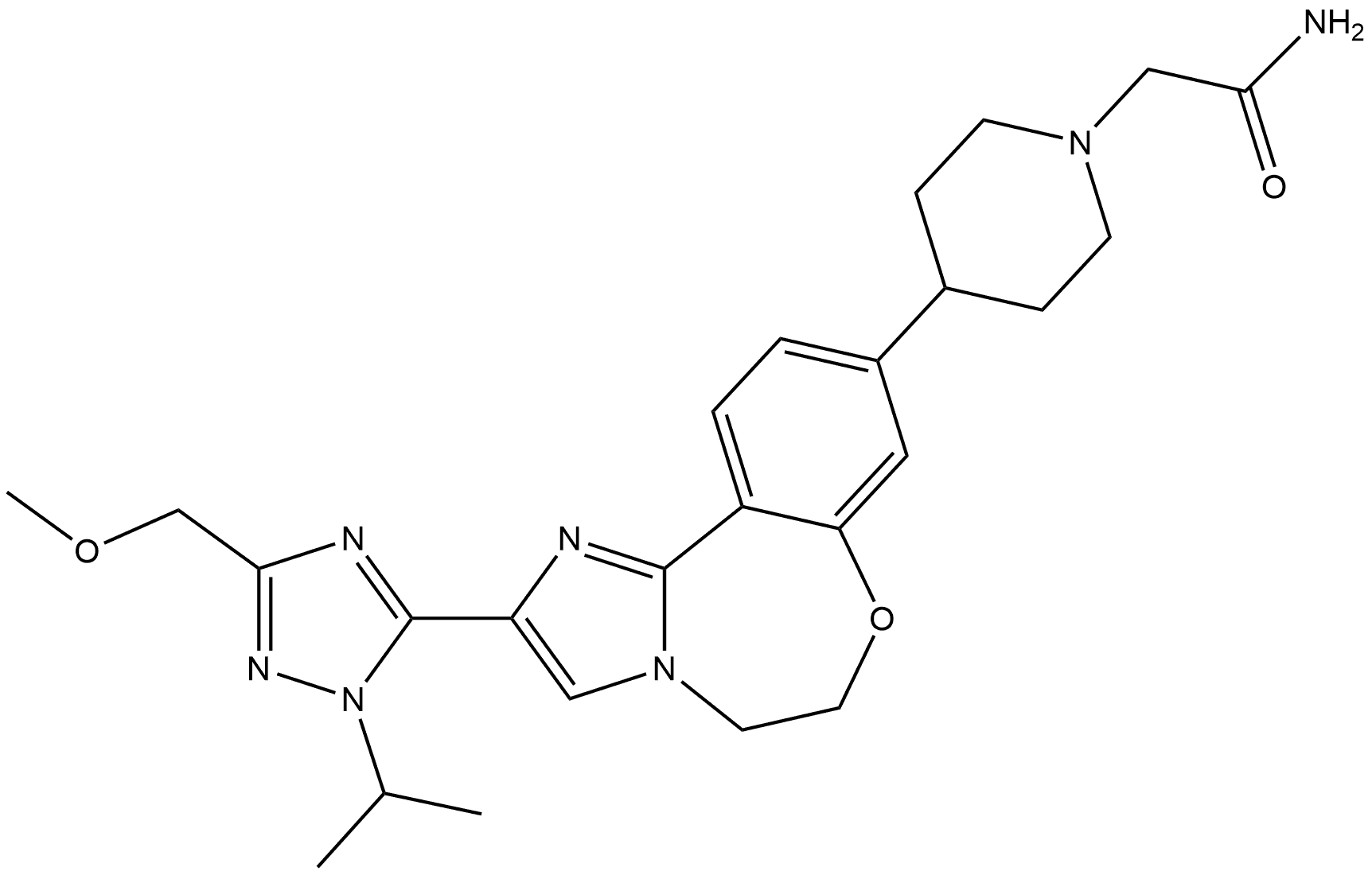 4-[5,6-Dihydro-2-[3-(methoxymethyl)-1-(1-methylethyl)-1H-1,2,4-triazol-5-yl]imidazo[1,2-d][1,4]benzoxazepin-9-yl]-1-piperidineacetamide Structure