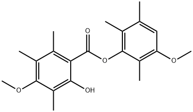 Benzoic acid, 2-hydroxy-4-methoxy-3,5,6-trimethyl-, 3-methoxy-2,5,6-trimethylphenyl ester Structure