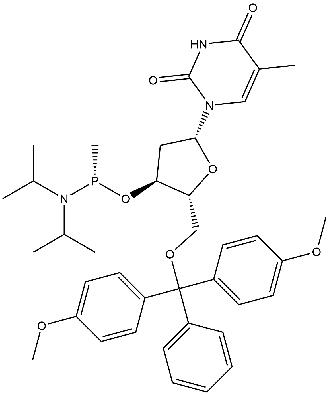 Thymidine, 5'-O-[bis(4-methoxyphenyl)phenylmethyl]-, 3'-[P-methyl-N,N-bis(1-methylethyl)phosphonamidite], (S)- (9CI) Structure