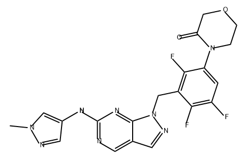 3-Morpholinone, 4-[2,4,5-trifluoro-3-[[6-[(1-methyl-1H-pyrazol-4-yl)amino]-1H-pyrazolo[3,4-d]pyrimidin-1-yl]methyl]phenyl]- Structure