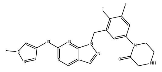 2-Piperazinone, 1-[3,4-difluoro-5-[[6-[(1-methyl-1H-pyrazol-4-yl)amino]-1H-pyrazolo[3,4-d]pyrimidin-1-yl]methyl]phenyl]- Structure